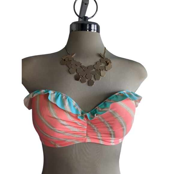 VICTORIA'S SECRET  Pink Green& White Gorgeous Bikini Top Size 34DD. - Picture 5 of 12